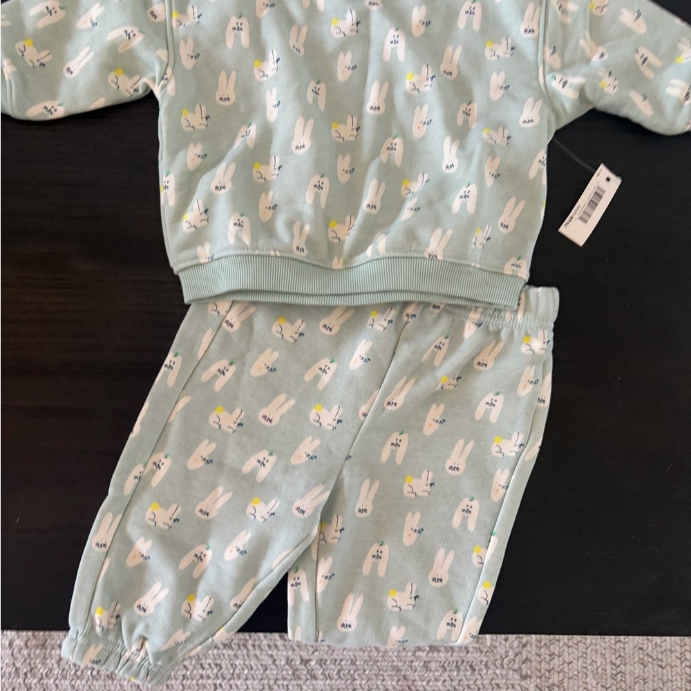 Amazon Essentials Bunny Print Pajama Set - Light Green